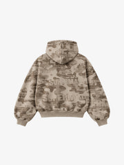 Distressed Camo Zip Hoodie & Wide-Leg Sweatpants Set