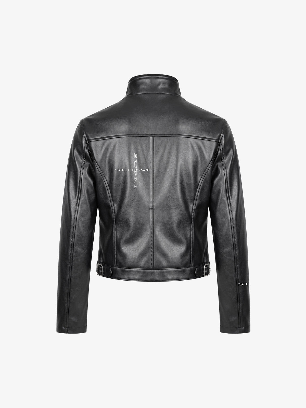 Graphic Stand-Collar Faux Leather Zip Jacket