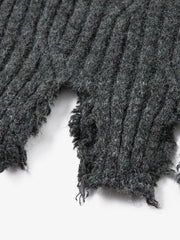 Knitted Distressed Diamond Pattern Raw Edge Sweater 