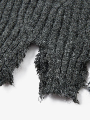 Knitted Distressed Diamond Pattern Raw Edge Sweater 