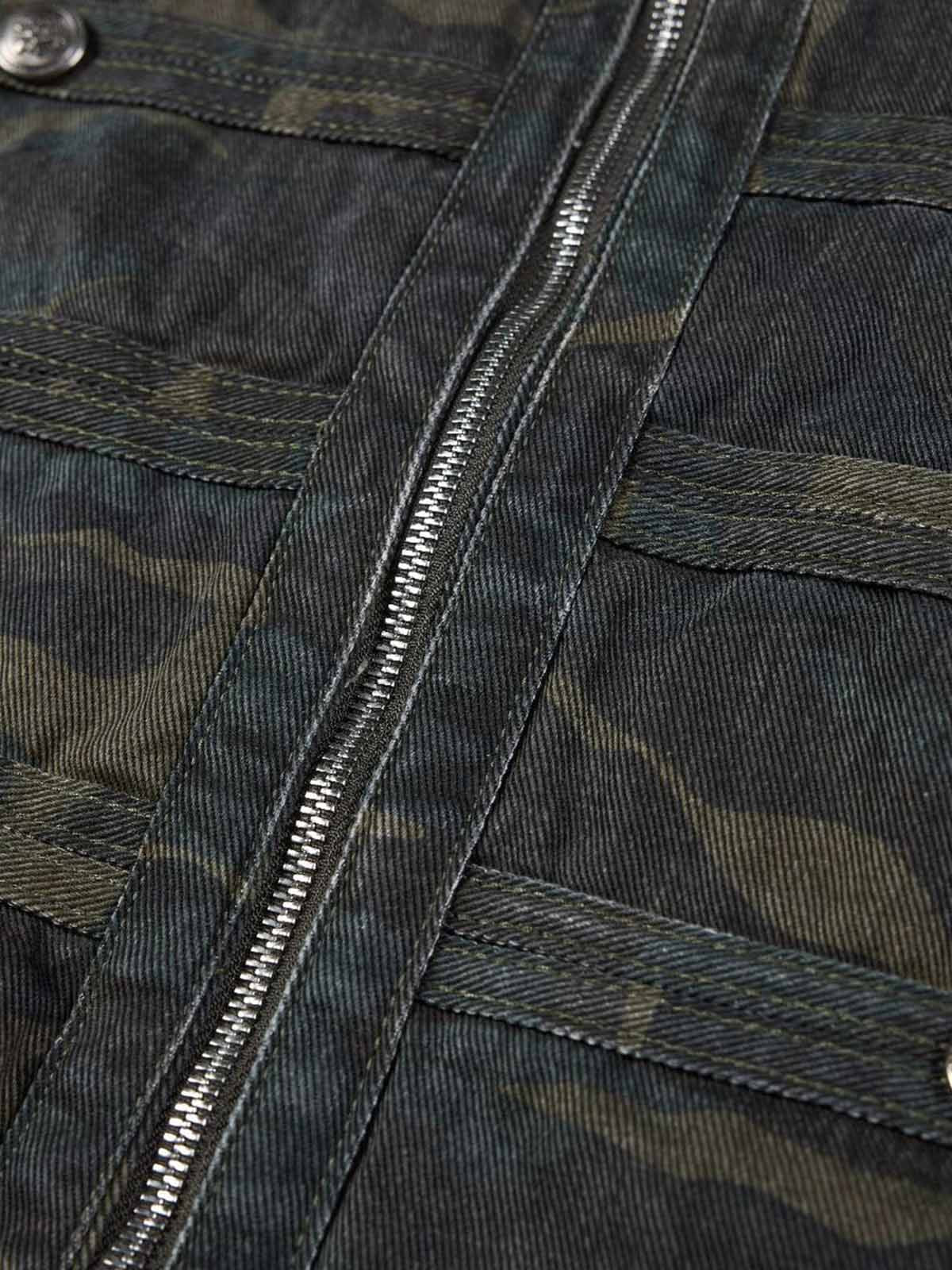 Distressed Camo Snap-Button Stand-Collar Jacket