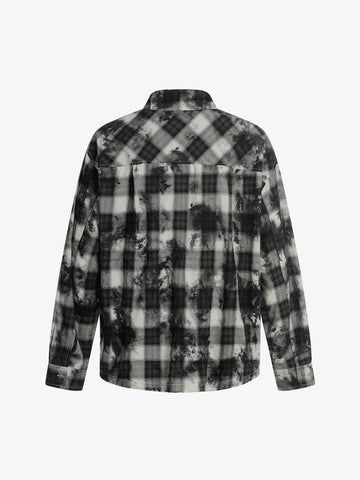 Vintage Wash Plaid Spray Dye Raw Hem Shirt 