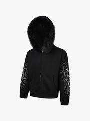 Fur-Trim Sleeve Graphic Zip Hoodie