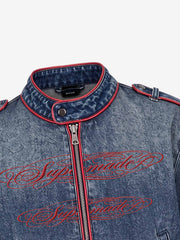 Napoleon Embroidered Red-Piped Denim Jacket