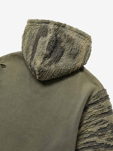 Camo Boro Paneled Distressed Zip Hoodie