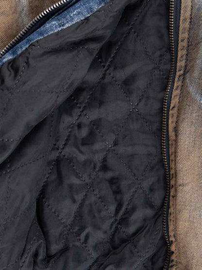 Distressed Mud-Dyed Frayed Edge Denim Bomber Jacket 