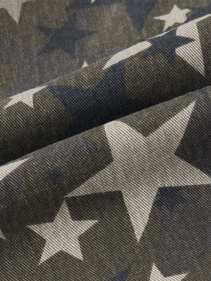 Retro Star Print Barrel Cargo Pants 