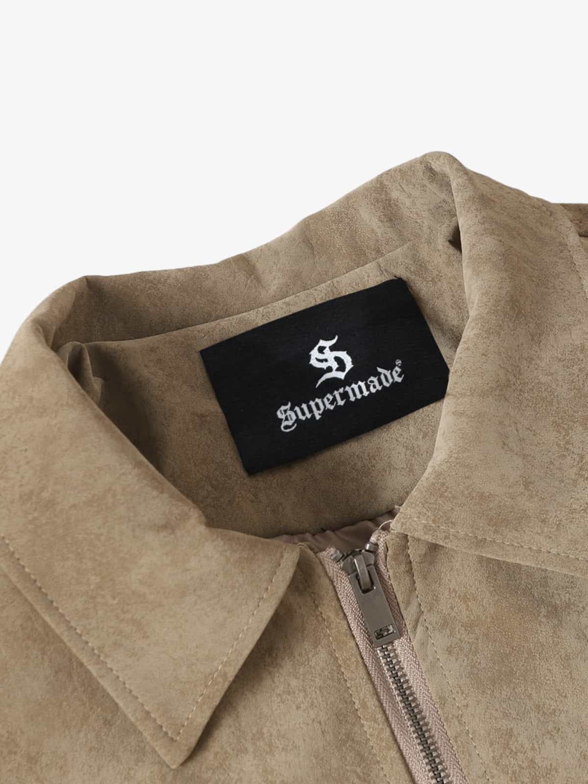 Retro Suede Texture Zip-Up Bomber Jacket 