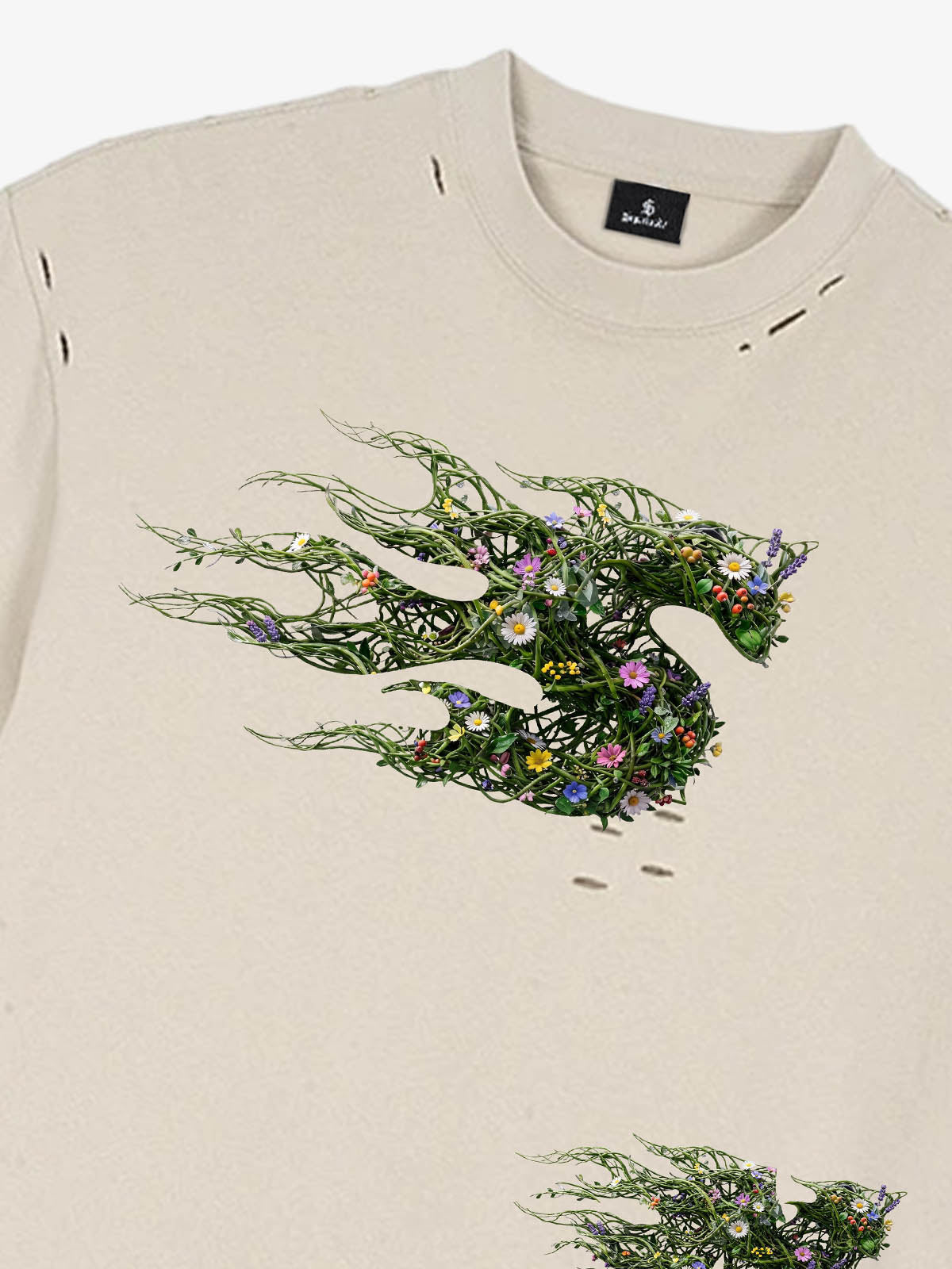 Distressed Abstract Floral Graphic Street T-Shirt 