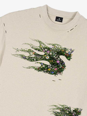 Distressed Abstract Floral Graphic Street T-Shirt