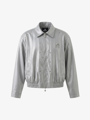 Studded Embroidered Double-Zip Cropped Biker Jacket