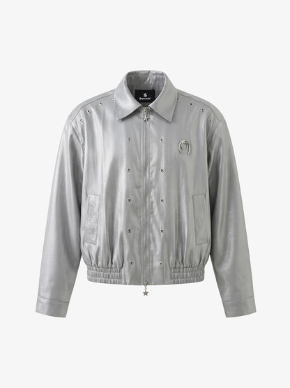 Studded Embroidered Double-Zip Cropped Biker Jacket
