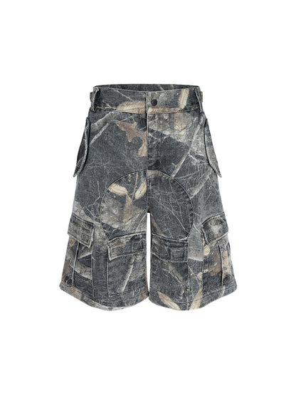 Buckle Waist Camouflage Denim Jorts 