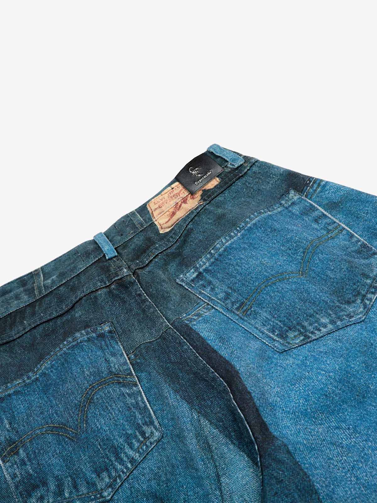 Irregular Graphic Washed Curved-Leg Jeans