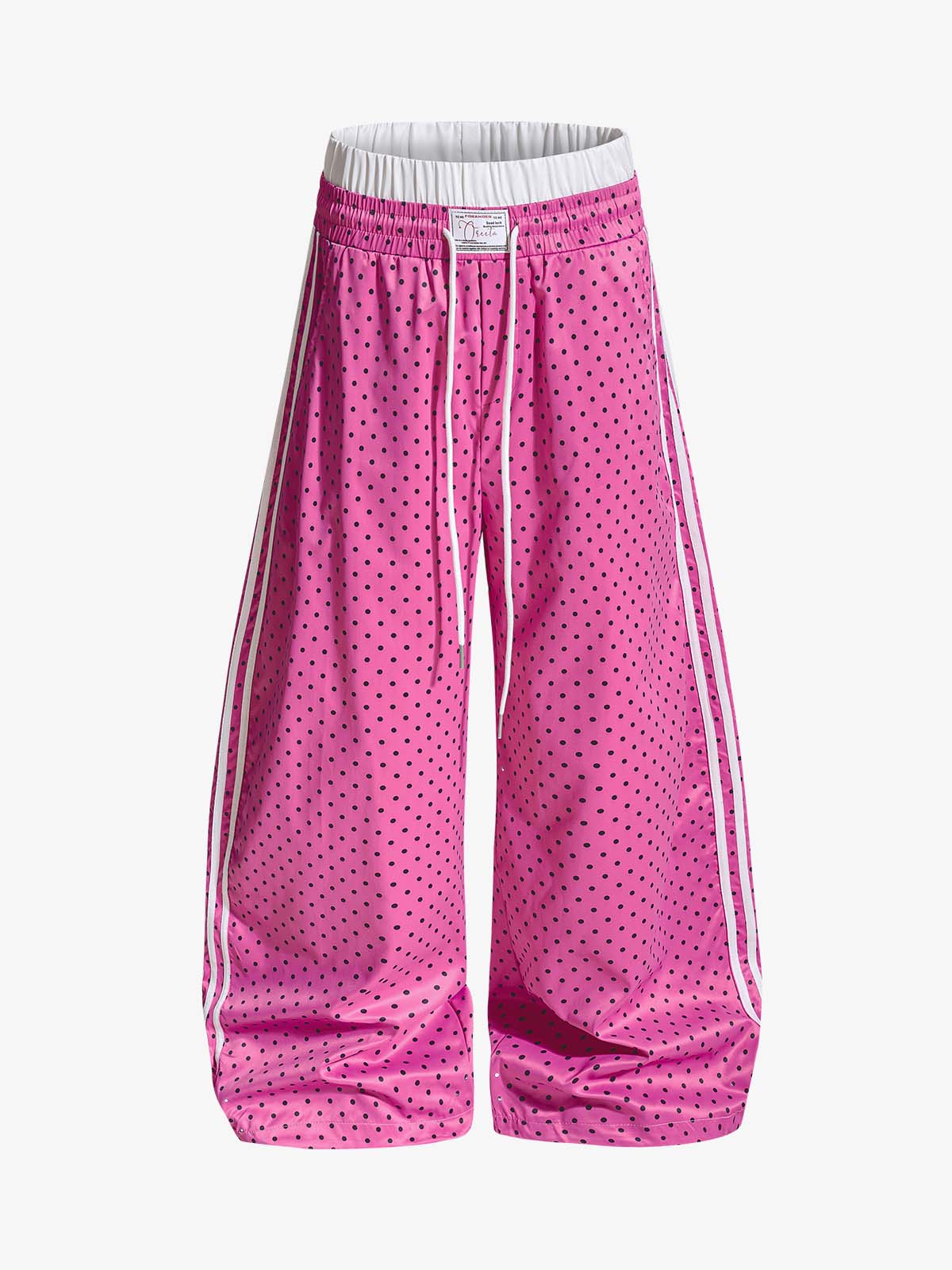Retro Polka Dot Side Stripe Drawstring Baggy Pants 