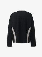 Faux Suede Paneled Embroidered Long Sleeve Tee