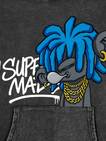 Thesupermade Graffiti Cartoon Blue Dreadlocks Boy Hooded Sweatshirt 