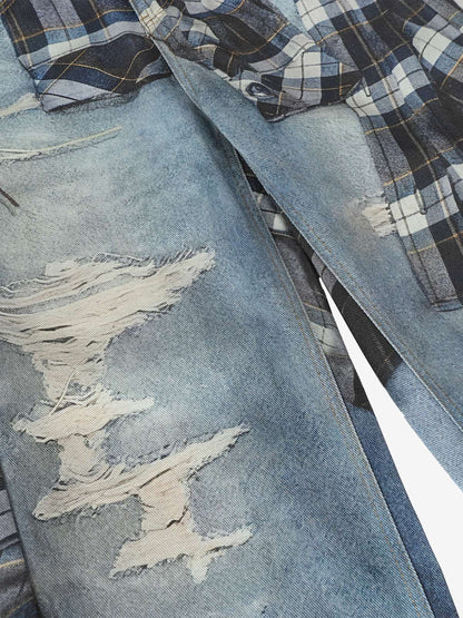 Street Plaid 3D Print Straight Leg Jeans 