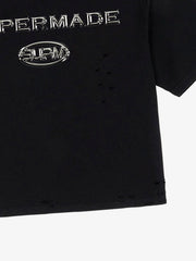 Distressed Metallic Logo Cropped T-Shirt 
