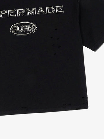 Distressed Metallic Logo Cropped T-Shirt 