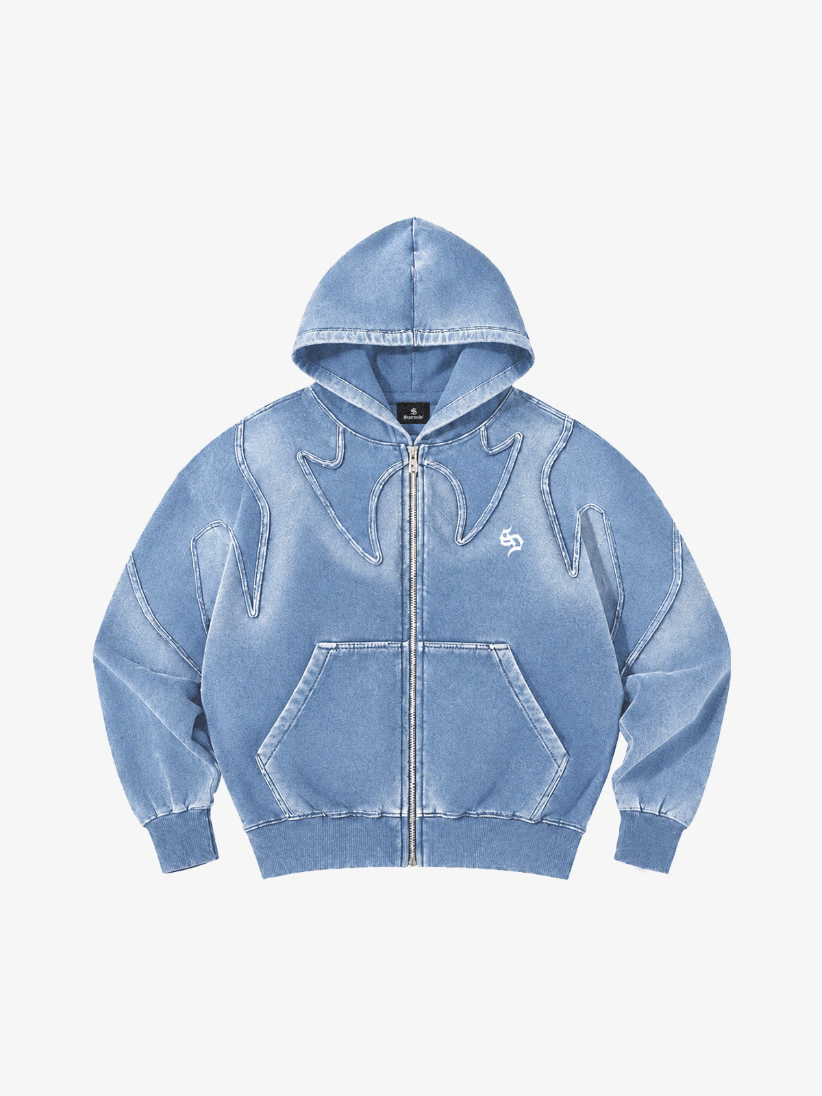 Washed Spray-Edge Zip Hoodie & Curved-Leg Sweatpants Set