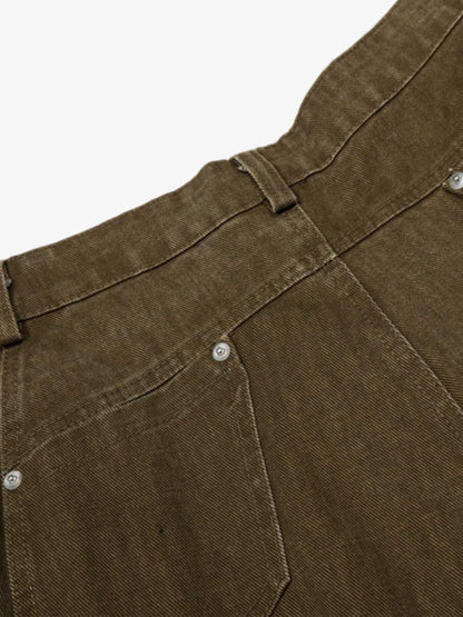 Washed Panel Cut Wide Leg Denim Jeans