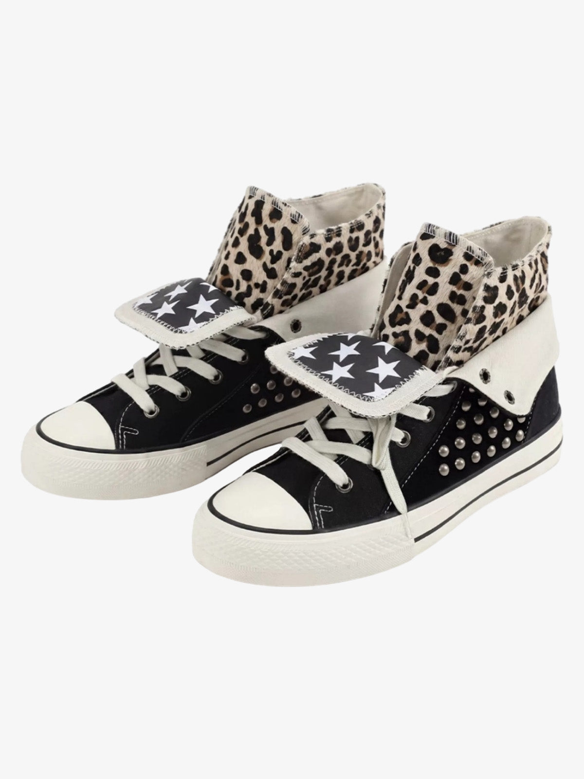 Zebra Studded Double-Layer Canvas Sneakers