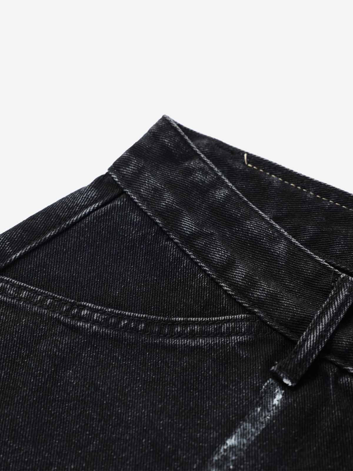 Hand-Painted Graphic Distressed Wide-Leg Jeans