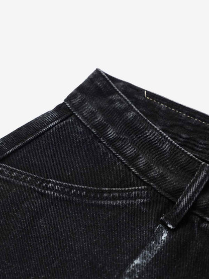 Hand-Painted Graphic Distressed Wide-Leg Jeans