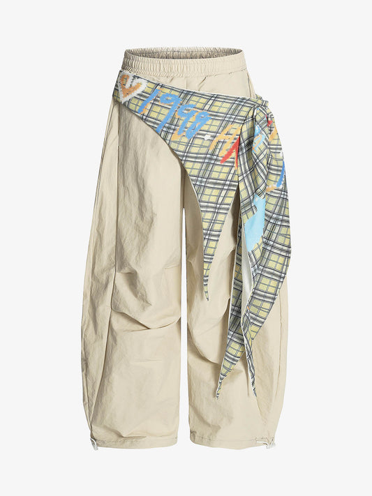 Stylish Wide-Leg Pants with Plaid Overlay for Modern Fashionistas 