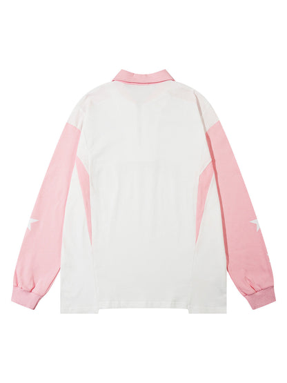 Thesupermade Star Contrast Color Long Sleeve Quarter Zipper Shirt 