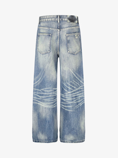 Whisker-Faded Washed Jeans