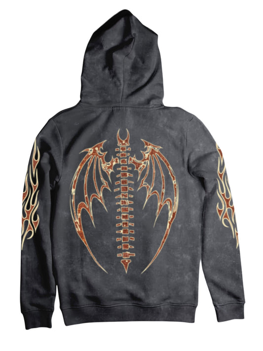 Vintage Distressed Flame Letter Graphic Hoodie 