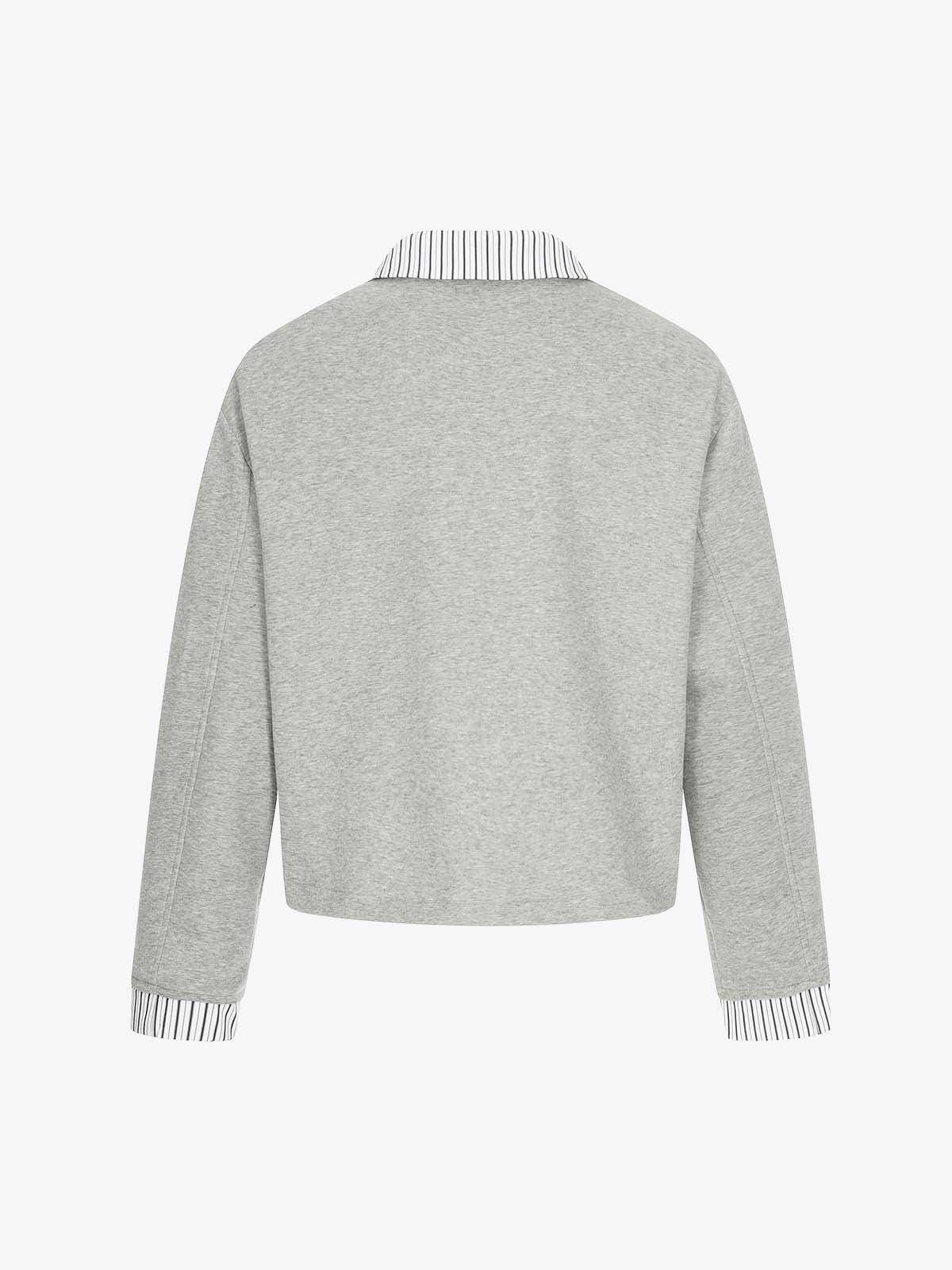 Button Detail Striped Panel Faux Layered Jacket