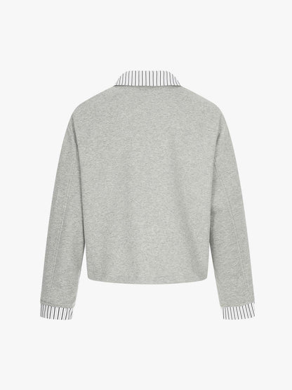 Button Detail Striped Panel Faux Layered Jacket