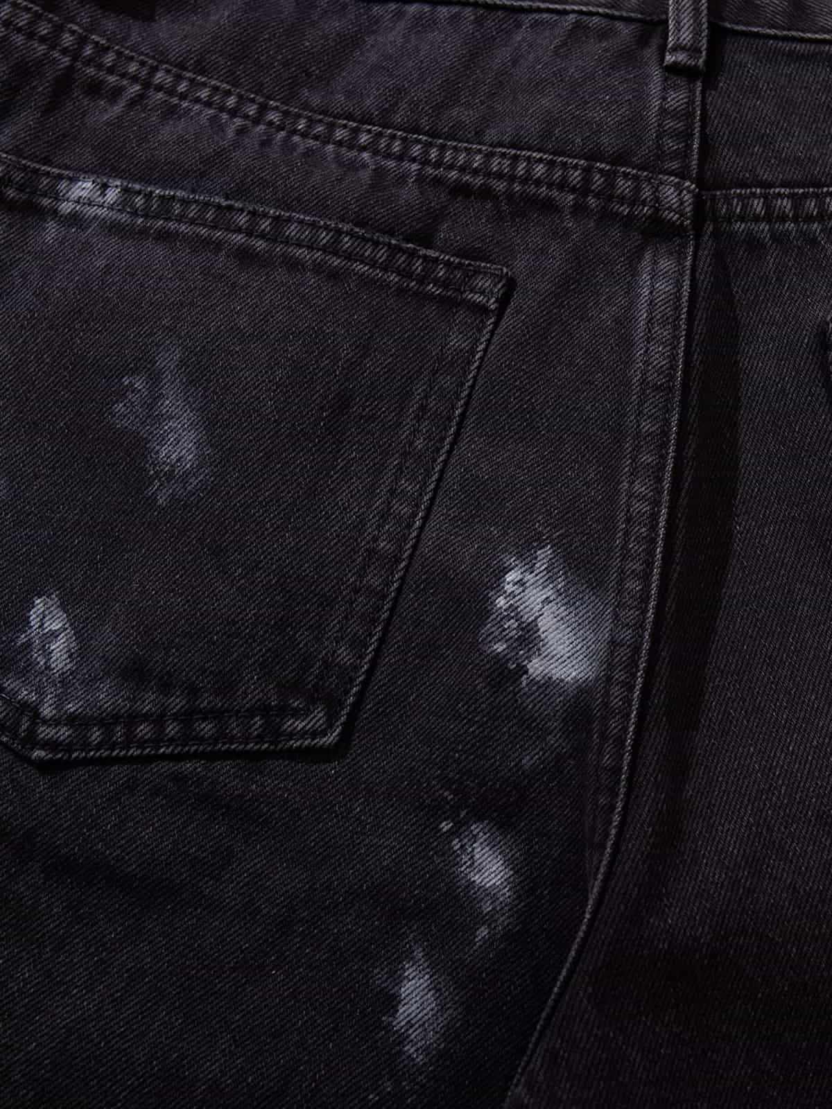 Retro Rhinestone Graffiti Washed Straight Jeans 