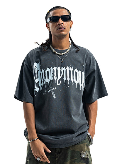 Thesupermade American Street Heavy Washed Distressed Gothic Cross T-shirt 
