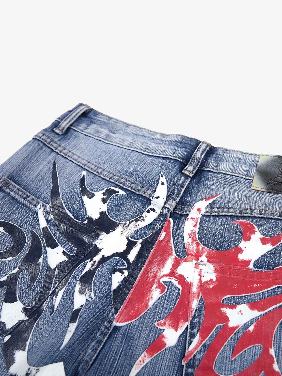 Flag Wing Print Baggy Jeans