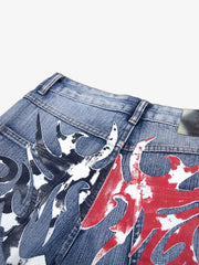 Flag Wing Print Baggy Jeans