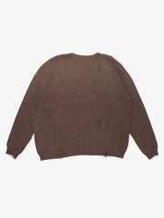 Boxing Game Jacquard Distressed Boxy Sweater; Brown / S, Brown / M, Brown / L, Brown / XL, Brown / 2XL