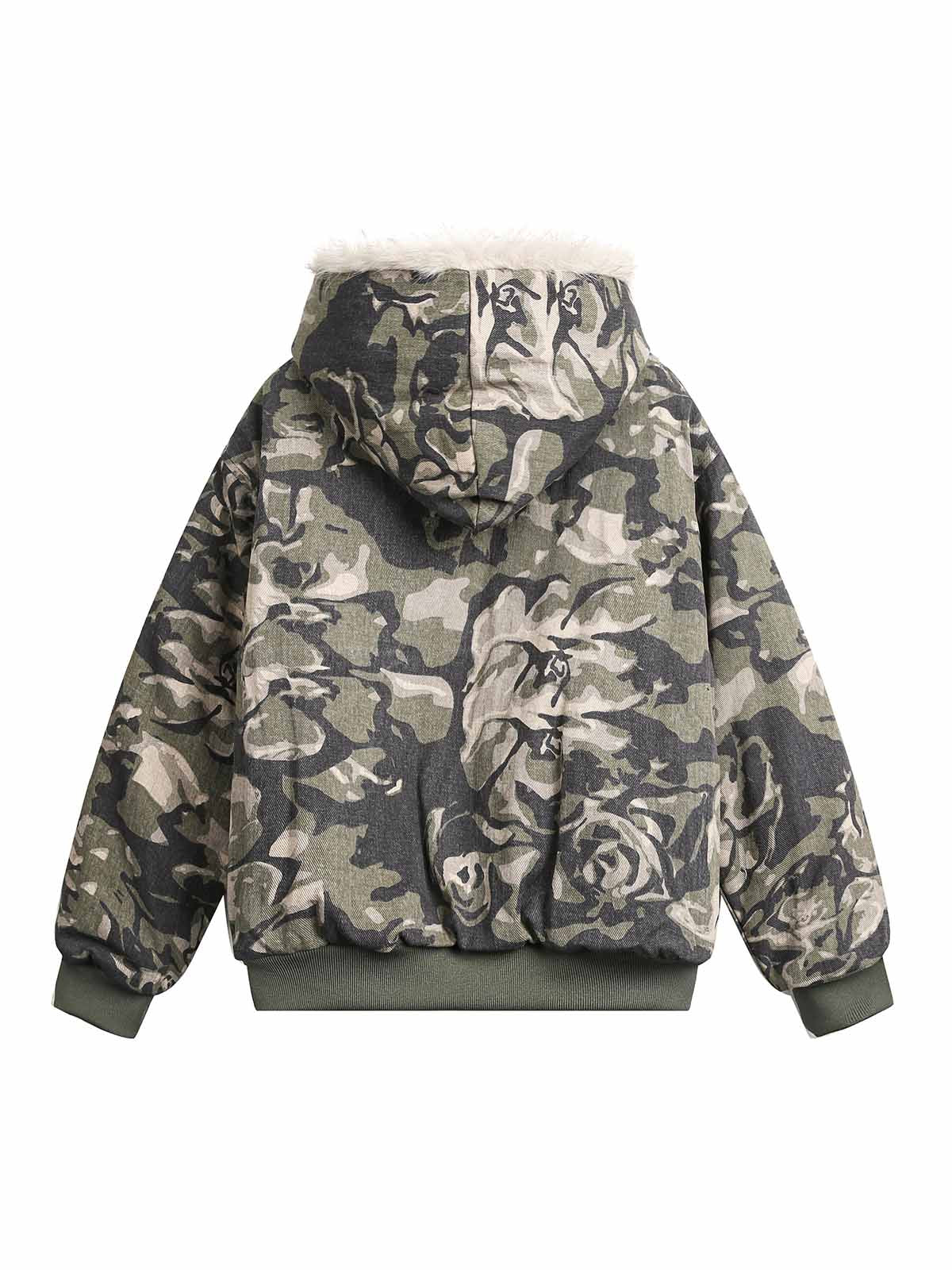 Thesupermade Camouflage Fur Hooded Jacket - 2353