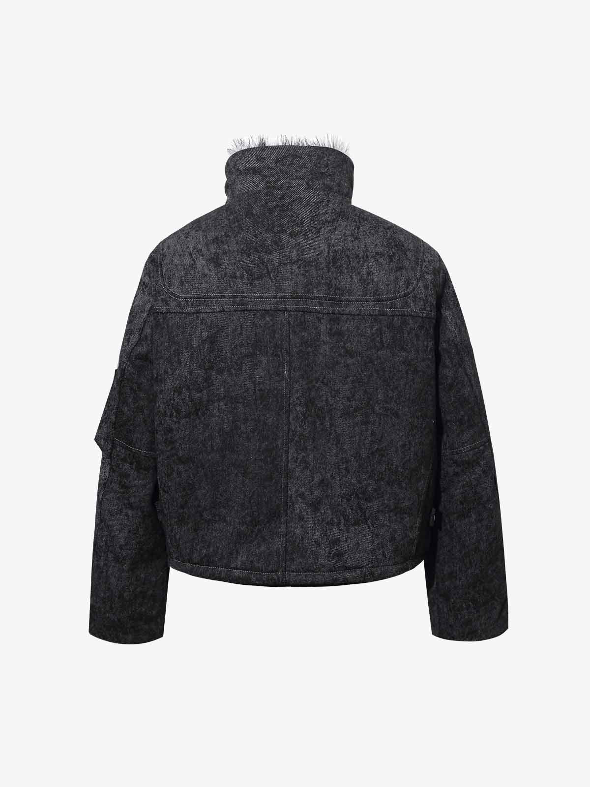 Vintage Metal Buckle Faux Fur Trim Padded Denim Jacket 