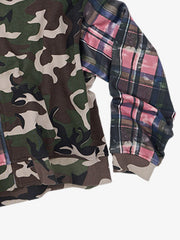 Camo Plaid Patchwork Zip-Up Hoodie