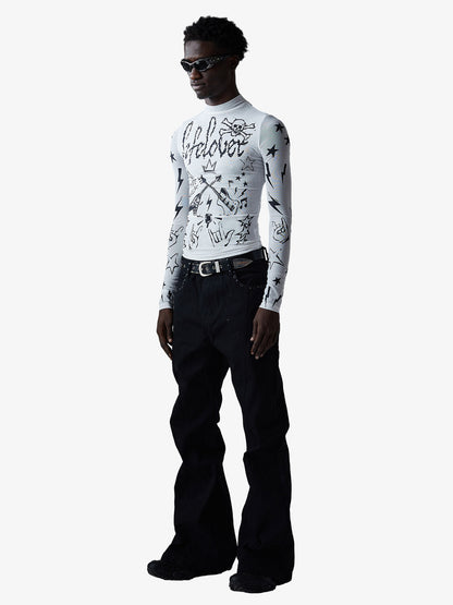 Punk Graphic Mesh Long Sleeve Top 