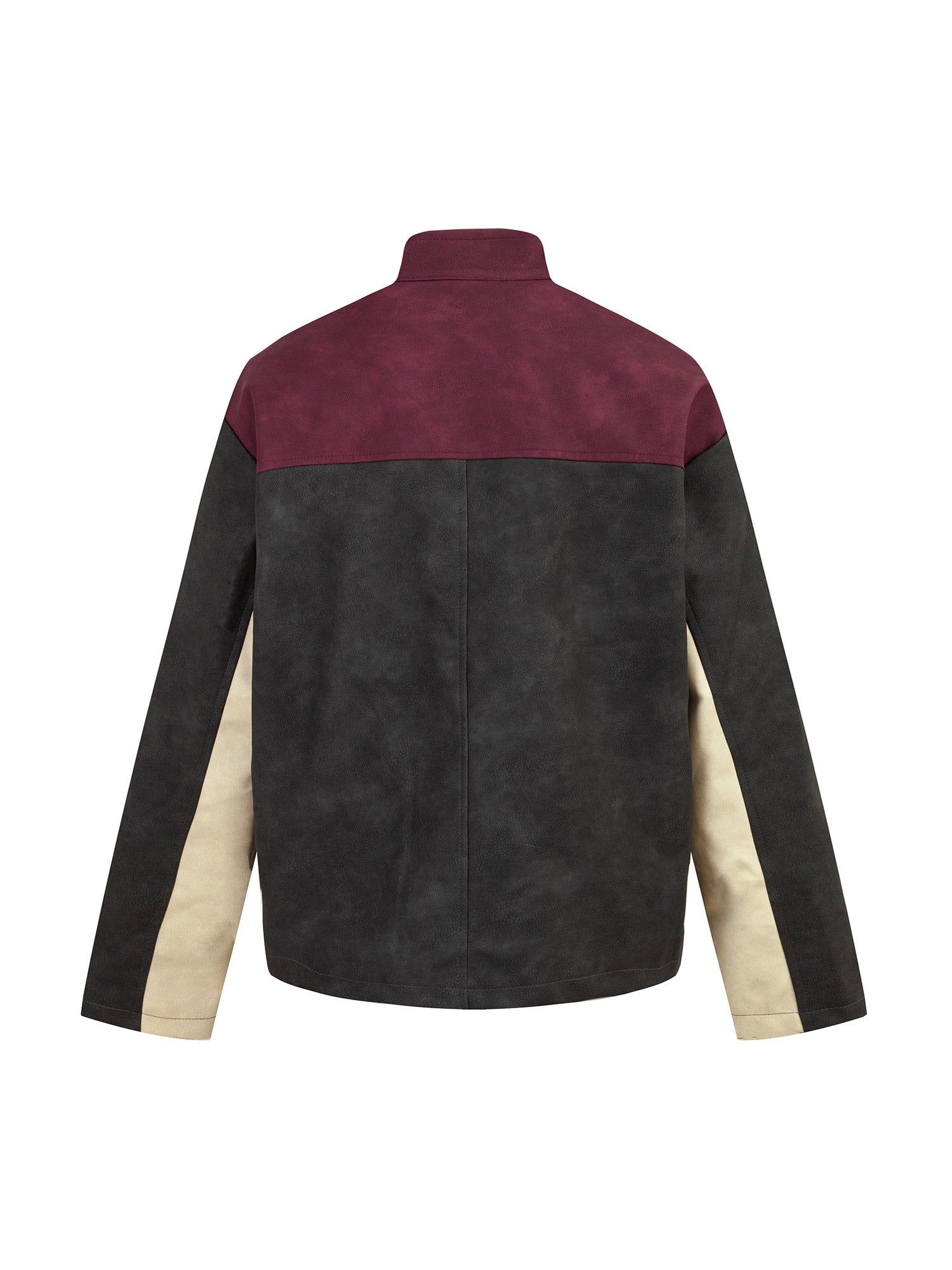 Thesupermade  Contrast Color Suede PU Leather Jacket - 2370