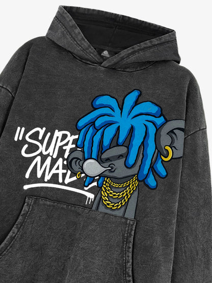 Thesupermade Graffiti Cartoon Blue Dreadlocks Boy Hooded Sweatshirt 