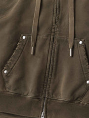 Embroidered Washed Distressed Hoodie & Wide-Leg Pants Set
