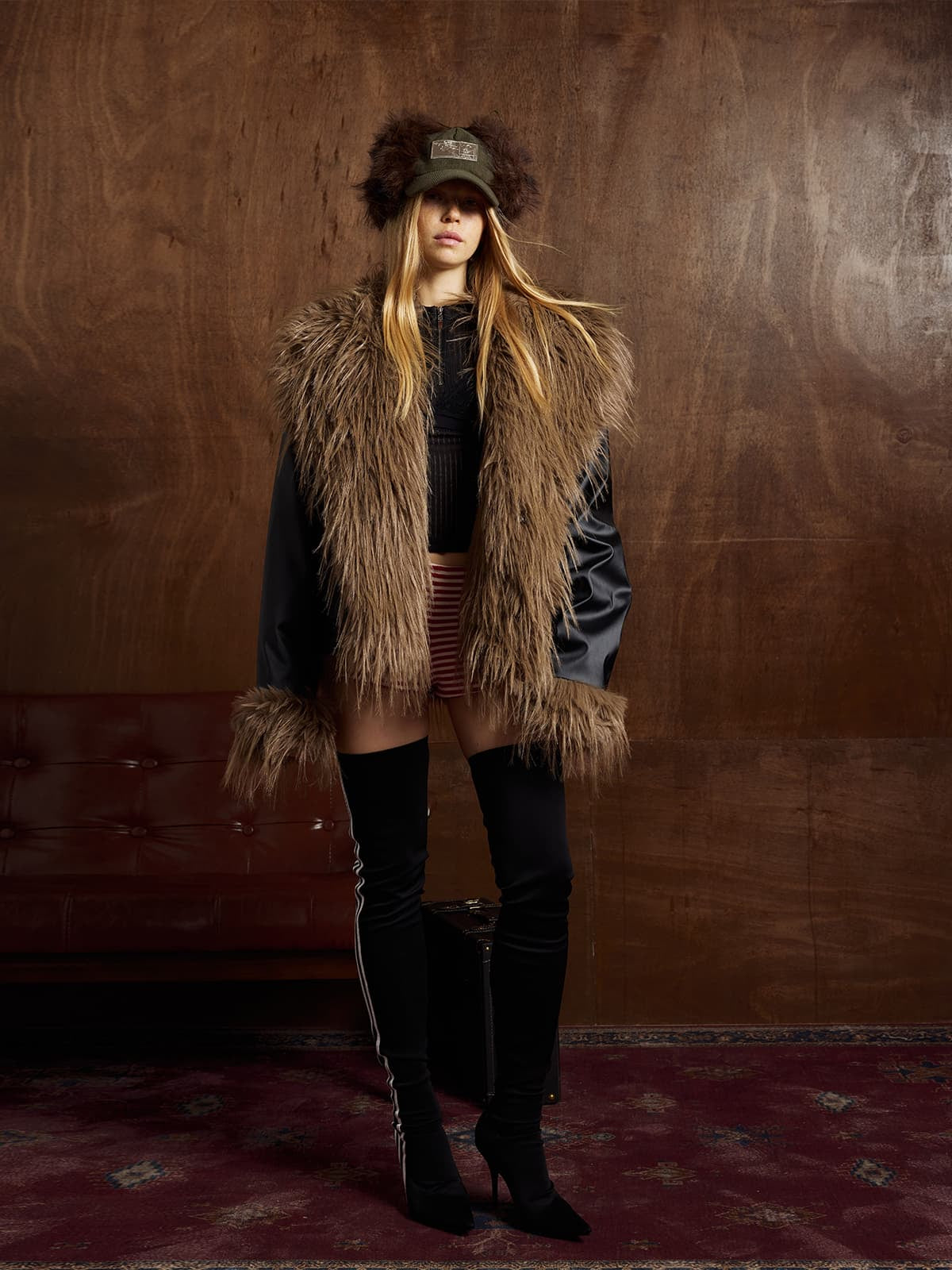 Winter-Ready Corduroy Jacket with Faux Fur Trim for Men 