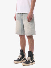Pearl Embellished Light Wash Denim Shorts 