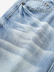 Hip-Hop Cut Distressed Washed Jeans 